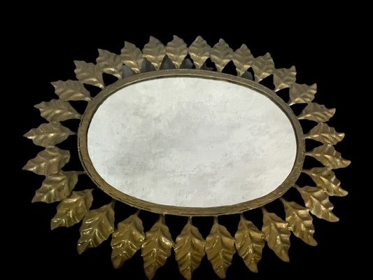 Midcentury Oval Oak Leaf Sun Mirror, 1950s-SDV-1330554