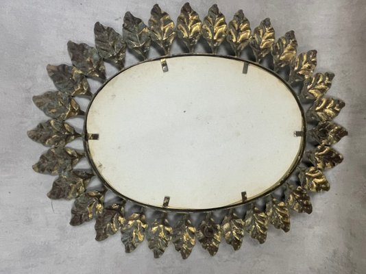 Midcentury Oval Oak Leaf Sun Mirror, 1950s-SDV-1330554