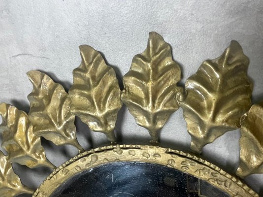 Midcentury Oval Oak Leaf Sun Mirror, 1950s-SDV-1330554