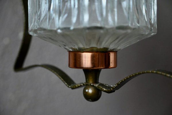 Midcentury Pendant Lamp in Glass and Copper Metal, 1950-AIU-2014798