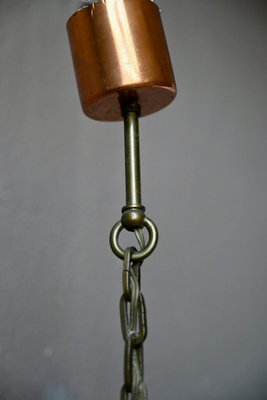 Midcentury Pendant Lamp in Glass and Copper Metal, 1950-AIU-2014798