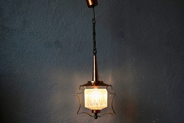 Midcentury Pendant Lamp in Glass and Copper Metal, 1950-AIU-2014798