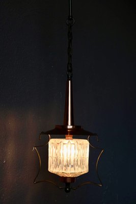 Midcentury Pendant Lamp in Glass and Copper Metal, 1950-AIU-2014798