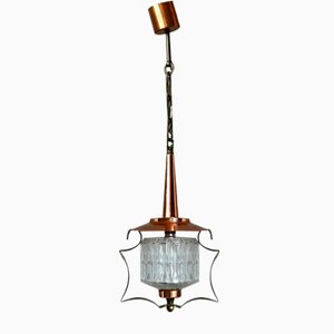 Midcentury Pendant Lamp in Glass and Copper Metal, 1950-AIU-2014798