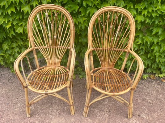 Midcentury Rattan Armchairs, 1950s, Set of 2-SDV-1330601