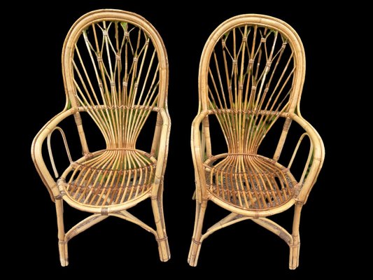 Midcentury Rattan Armchairs, 1950s, Set of 2-SDV-1330601