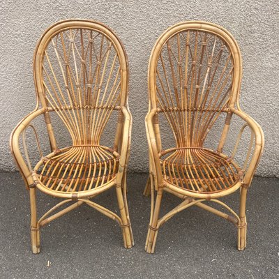 Midcentury Rattan Armchairs, 1950s, Set of 2-SDV-1330601