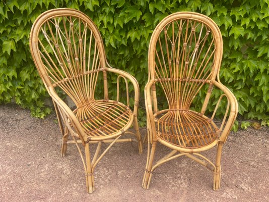 Midcentury Rattan Armchairs, 1950s, Set of 2-SDV-1330601