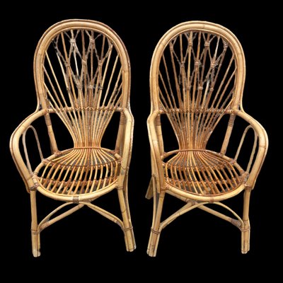 Midcentury Rattan Armchairs, 1950s, Set of 2-SDV-1330601