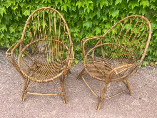 Midcentury Rattan Armchairs, Netherlands, 1950s, Set of 2-SDV-1330583