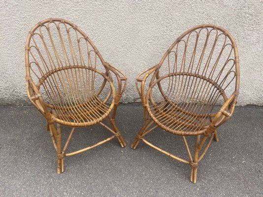 Midcentury Rattan Armchairs, Netherlands, 1950s, Set of 2-SDV-1330583