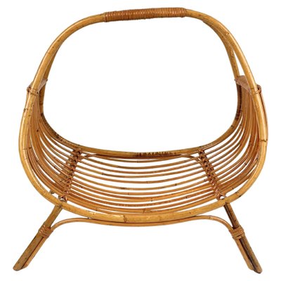 Midcentury Rattan & Bamboo Curved Magazine Rack, Italy, 1960s-LYQ-1258002