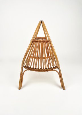 Midcentury Rattan & Bamboo Curved Magazine Rack, Italy, 1960s-LYQ-1258002