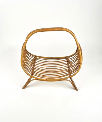 Midcentury Rattan & Bamboo Curved Magazine Rack, Italy, 1960s-LYQ-1258002