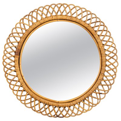 Midcentury Round Wall Mirror in Rattan and Bamboo by Franco Albini, 1960s-LYQ-2035241