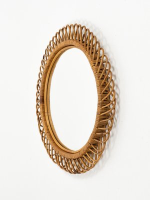 Midcentury Round Wall Mirror in Rattan and Bamboo by Franco Albini, 1960s-LYQ-2035241