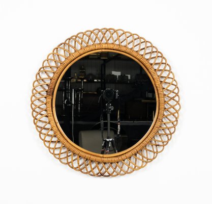 Midcentury Round Wall Mirror in Rattan and Bamboo by Franco Albini, 1960s-LYQ-2035241