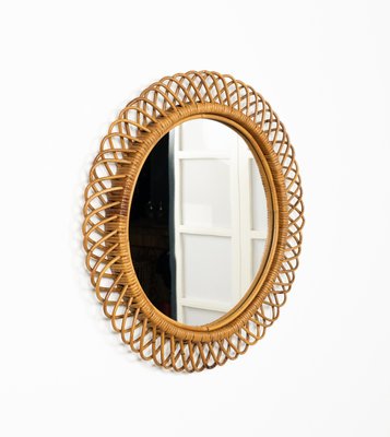 Midcentury Round Wall Mirror in Rattan and Bamboo by Franco Albini, 1960s-LYQ-2035241