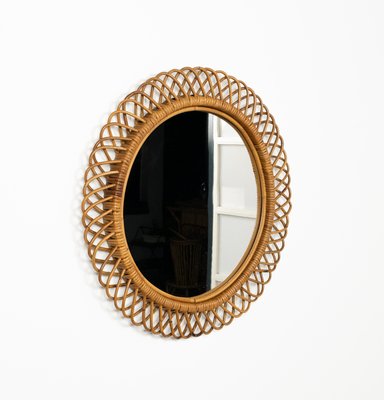 Midcentury Round Wall Mirror in Rattan and Bamboo by Franco Albini, 1960s-LYQ-2035241