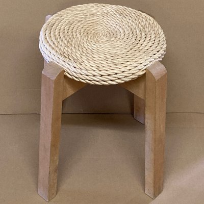 Midcentury Scandinavian Pine Rope Rush Stool-BHG-1283200