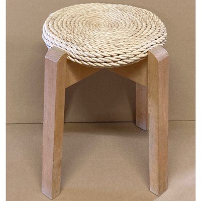 Midcentury Scandinavian Pine Rope Rush Stool-BHG-1283200