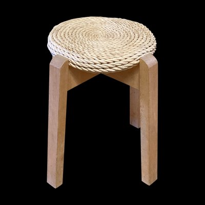 Midcentury Scandinavian Pine Rope Rush Stool-BHG-1283200