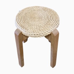 Midcentury Scandinavian Pine Rope Rush Stool-BHG-1283200