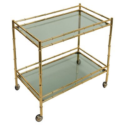 Midcentury Serving Cart in Brass and Smoked Glass, 1960s-LYQ-2035237