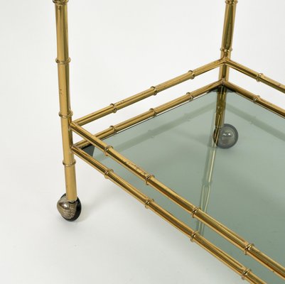 Midcentury Serving Cart in Brass and Smoked Glass, 1960s-LYQ-2035237