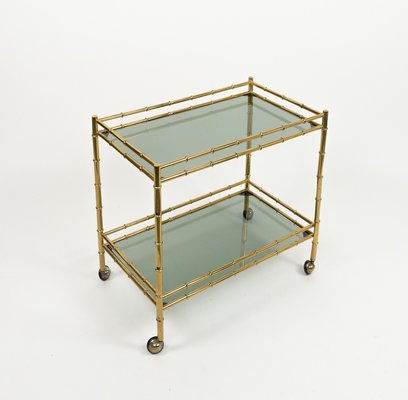 Midcentury Serving Cart in Brass and Smoked Glass, 1960s-LYQ-2035237