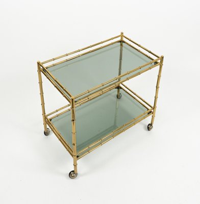 Midcentury Serving Cart in Brass and Smoked Glass, 1960s-LYQ-2035237