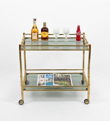 Midcentury Serving Cart in Brass and Smoked Glass, 1960s-LYQ-2035237