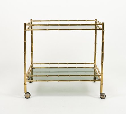 Midcentury Serving Cart in Brass and Smoked Glass, 1960s-LYQ-2035237