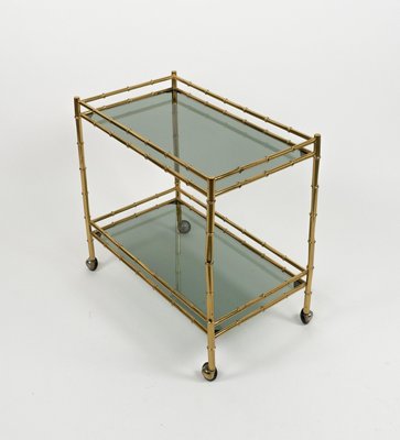 Midcentury Serving Cart in Brass and Smoked Glass, 1960s-LYQ-2035237