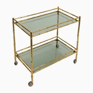 Midcentury Serving Cart in Brass and Smoked Glass, 1960s-LYQ-2035237