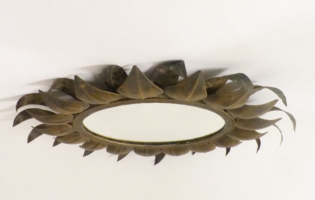 Midcentury Spanish Round Metal Mirror, 1960s-KT-1776266