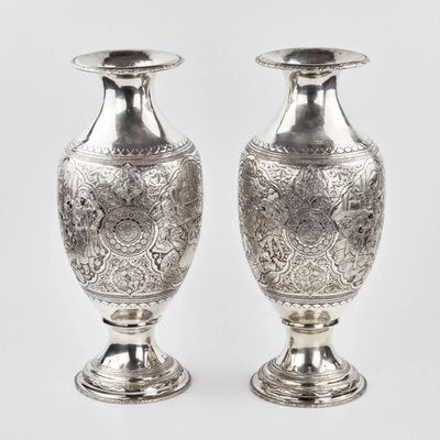 Middle Eastern Amphora-Shaped Silver Vases, Set of 2-WMV-1129604