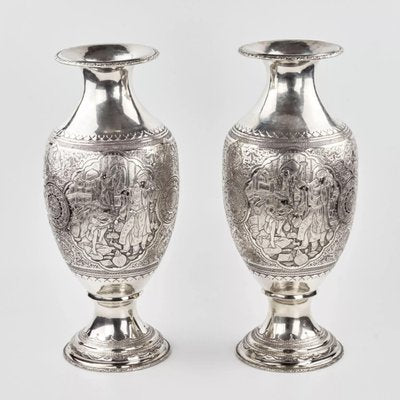 Middle Eastern Amphora-Shaped Silver Vases, Set of 2-WMV-1129604