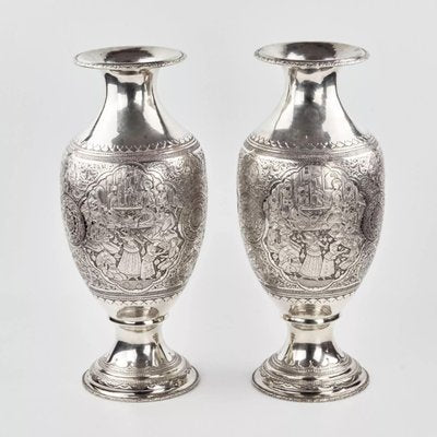 Middle Eastern Amphora-Shaped Silver Vases, Set of 2-WMV-1129604