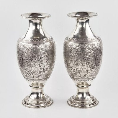 Middle Eastern Amphora-Shaped Silver Vases, Set of 2-WMV-1129604