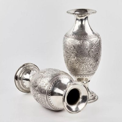 Middle Eastern Amphora-Shaped Silver Vases, Set of 2-WMV-1129604