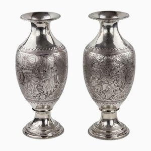 Middle Eastern Amphora-Shaped Silver Vases, Set of 2-WMV-1129604