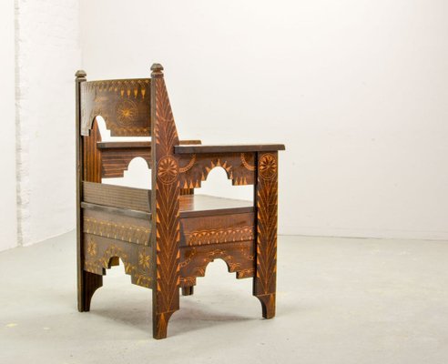 Middle Eastern Decorated Carved Wood Armchairs, 1950s, Set of 2-IXC-895900