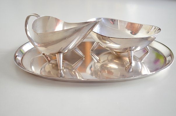 Milk and Sugar Set on Tray by Kurt Meyer for WMF, 1953, Set of 3-OV-1210281