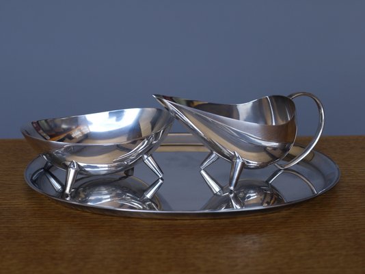 Milk and Sugar Set on Tray by Kurt Meyer for Wmf, 1953, Set of 3-ZBW-1271193