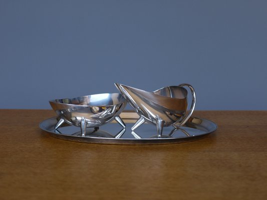 Milk and Sugar Set on Tray by Kurt Meyer for Wmf, 1953, Set of 3-ZBW-1271193