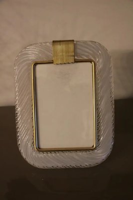 Milky White Twisted Murano Glass and Brass Photo Frame by Barovier E Toso from Barovier & Toso-YF-2028944