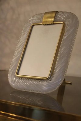 Milky White Twisted Murano Glass and Brass Photo Frame by Barovier E Toso from Barovier & Toso-YF-2028944