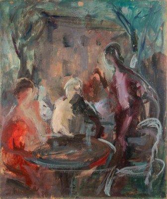 Miloslava Vrbova-Štefková, People at the Café, Oil Painting, Mid-20th Century-ZCI-2032682