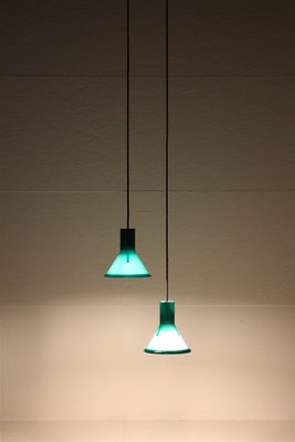 Mini-P&T Hanging Lamps in Green Glass by Michael Bang for Holmegaard, 1970s, Set of 2-NIX-1763620